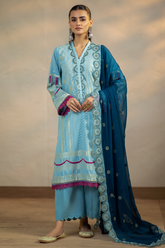3 Pc Unstitched Embroidered Cambric Jacquard with Embroidered Chiffon Dupatta CJ4-07